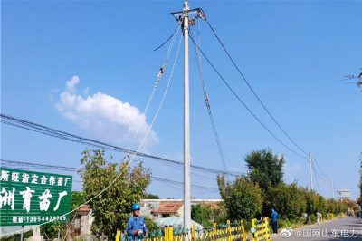 國網諸城市供電公司?施工人員在架設線路桿塔